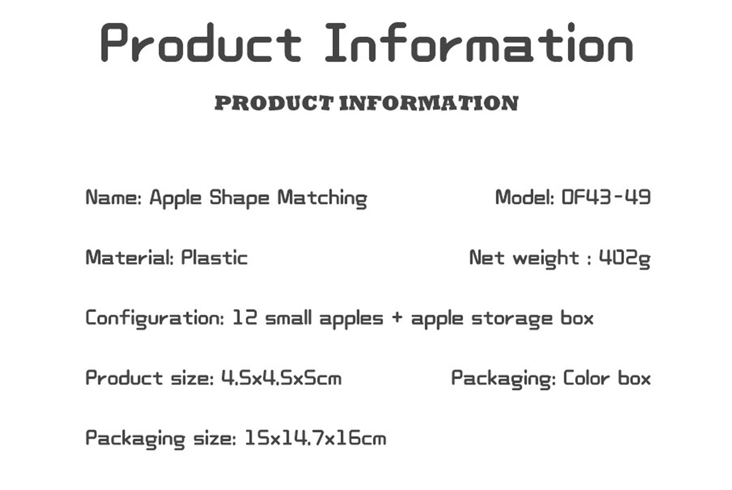 **Apple-Shaped Matching Box - Early Education Color Recognition Puzzle Set**