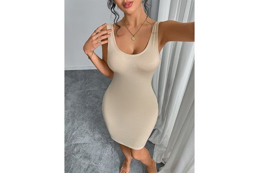 **Summer Solid Color Slip Dress, Long, Waist-Lifting Slimming Dress**