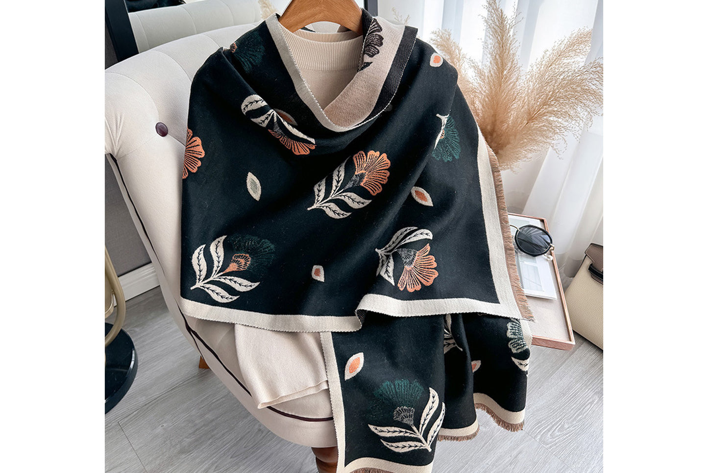 Autumn/Winter Faux Cashmere Floral Print Scarf/Shawl