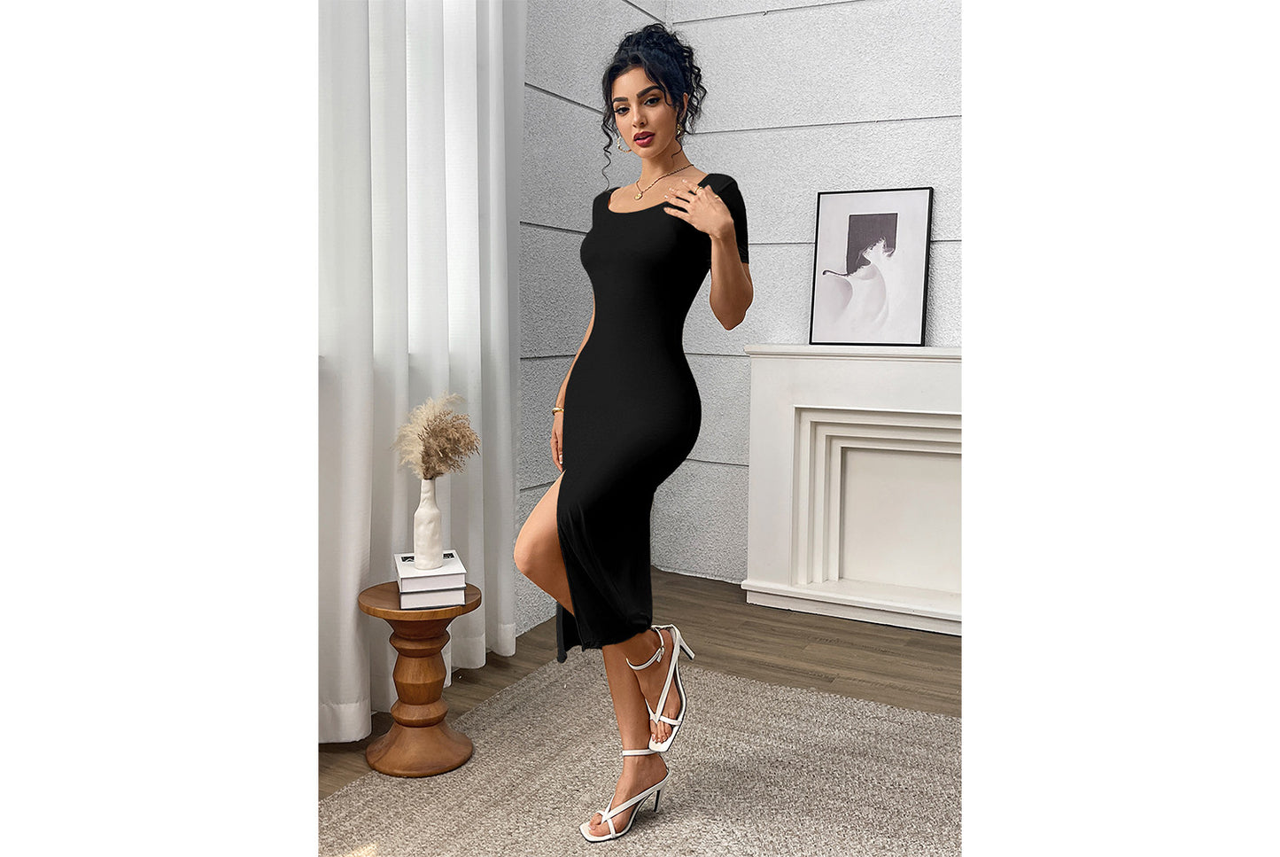 **French Vintage Collar Dress with Slit Waist**