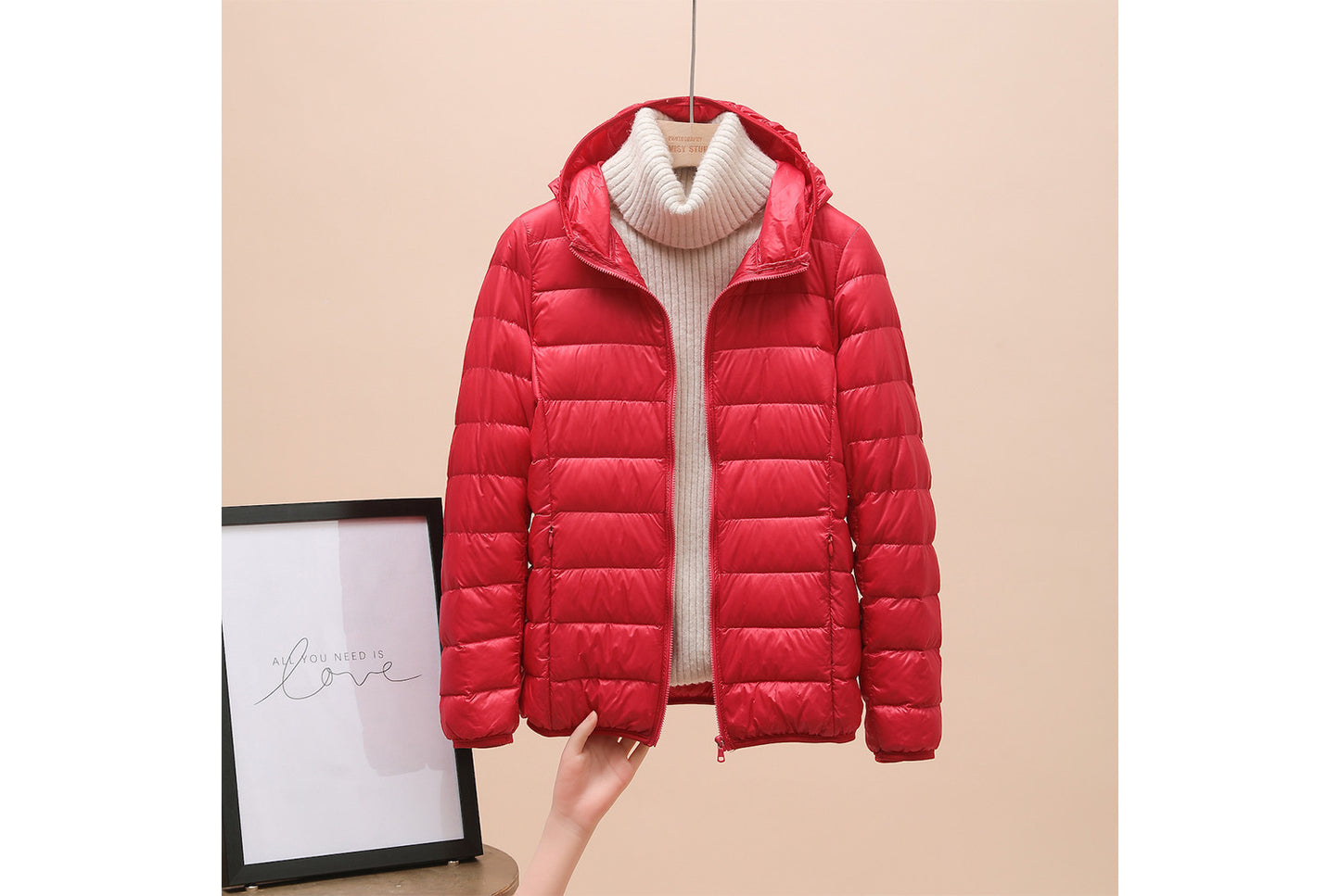 **Ladies short white duck down jacket (lightweight and warm)**