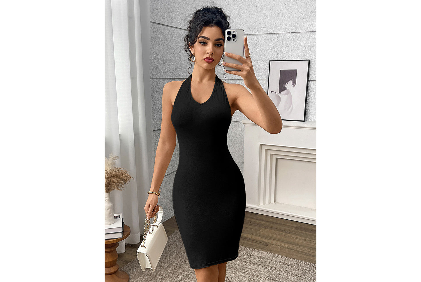 **Solid Color Slimming Dress, Waist-Lifting Slip Dress**
