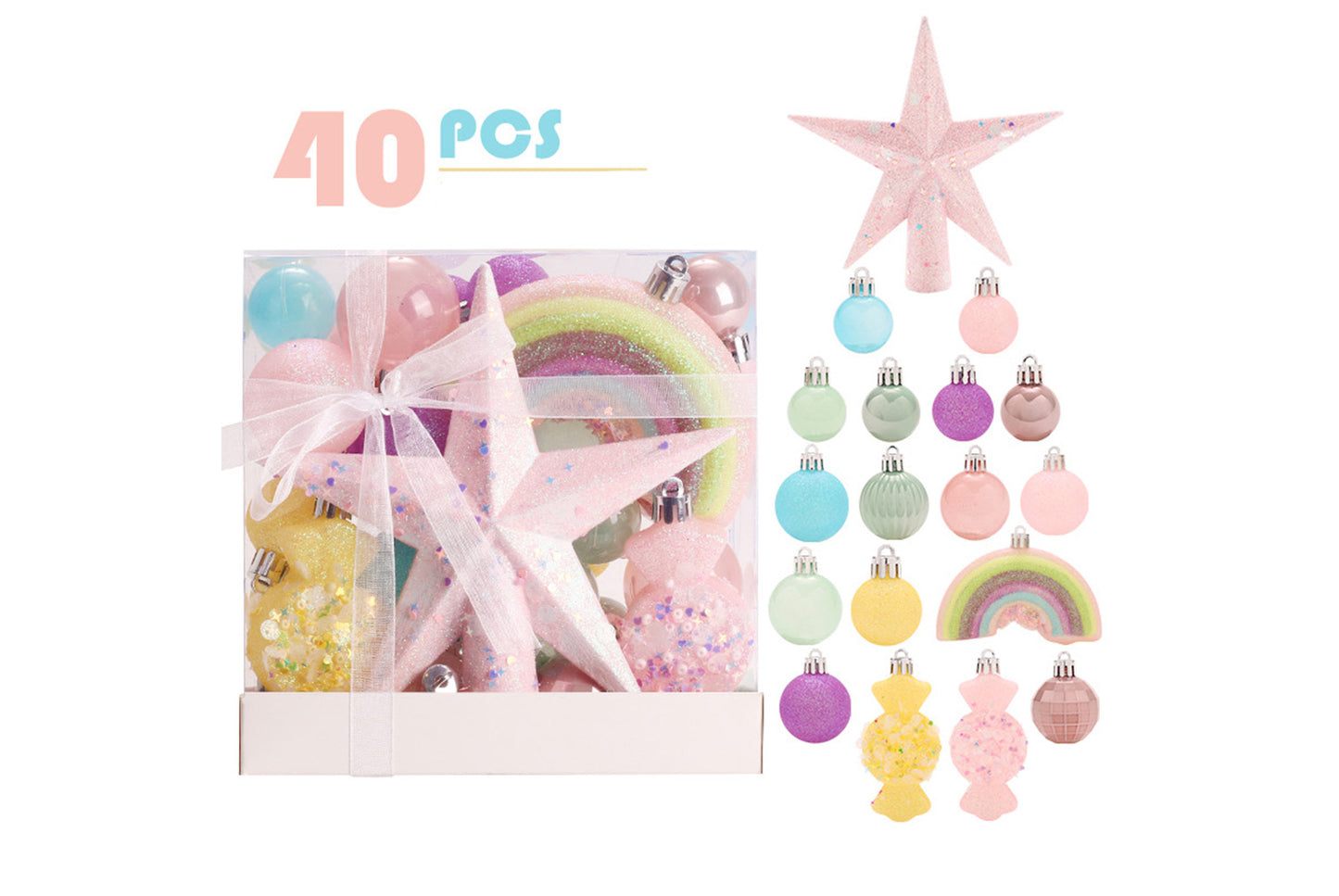 40 Macaron-Colored Christmas Ball Set