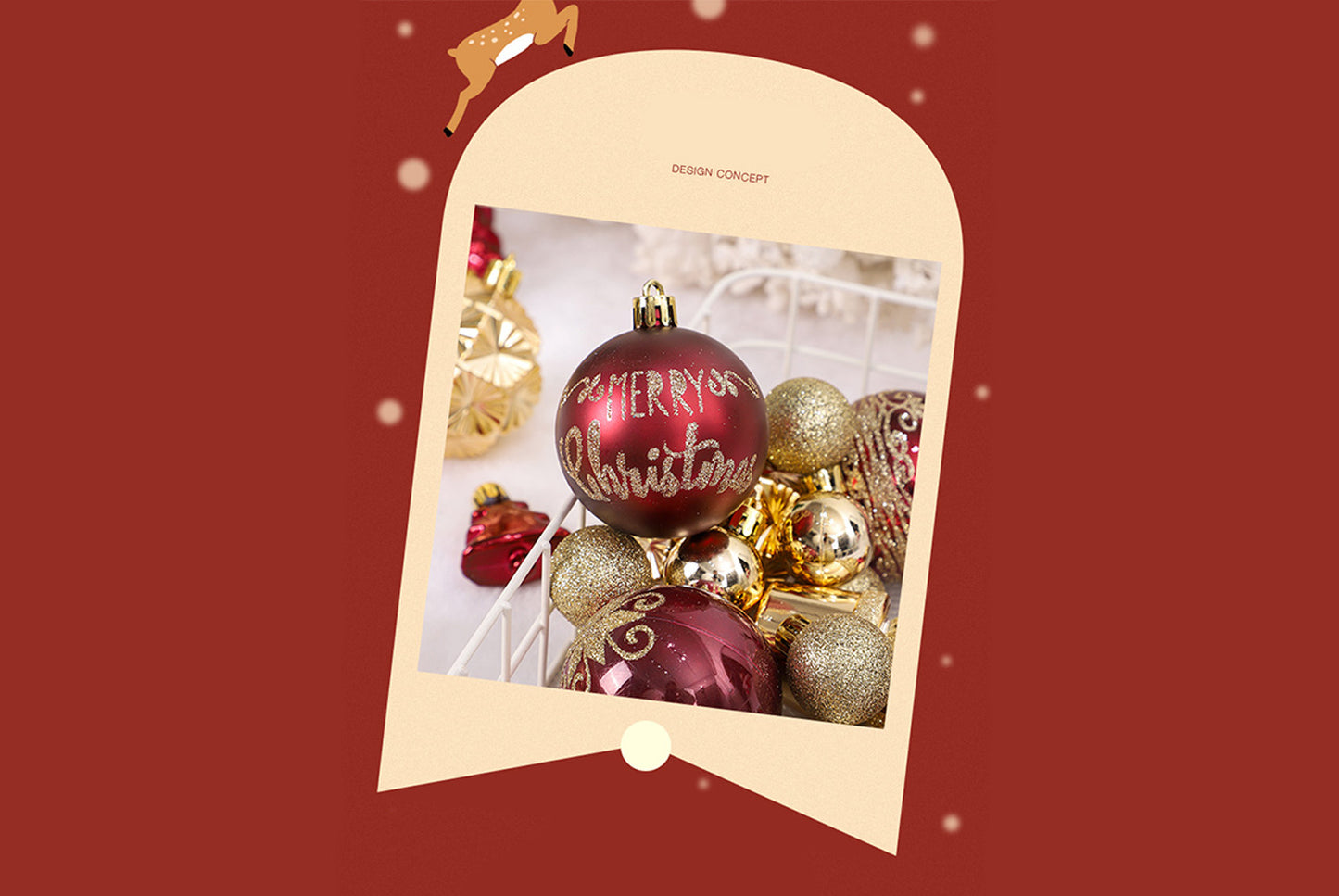 42 Painted Christmas Ball Set - Burgundy and Gold Christmas Tree Ornaments