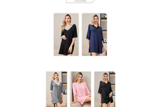 **Lace-Panel Sexy V-Neck Pure Modal Cotton Loungewear**