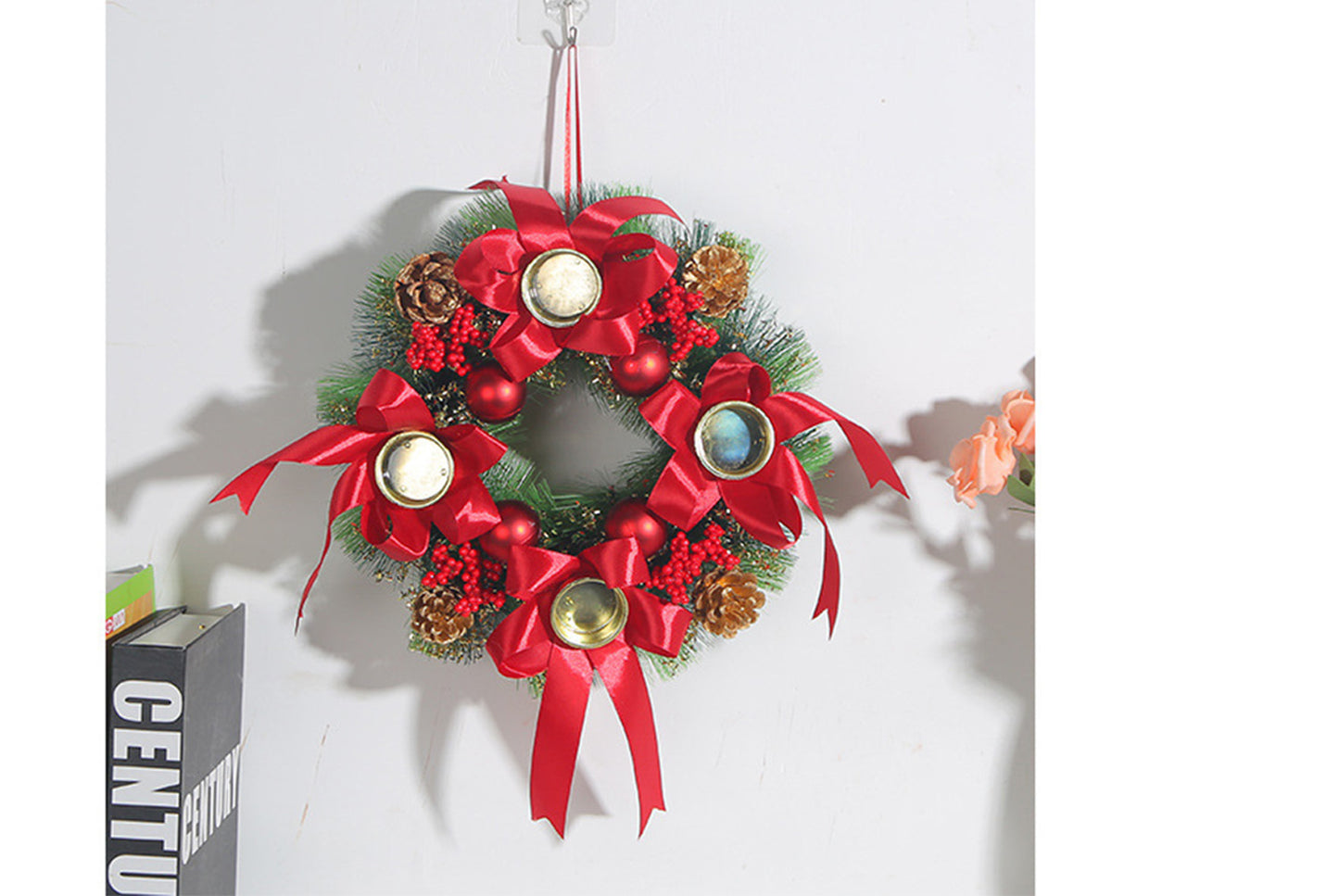 Christmas Candlestick Wreath - Simulated Pine Cone Decorative Wreath