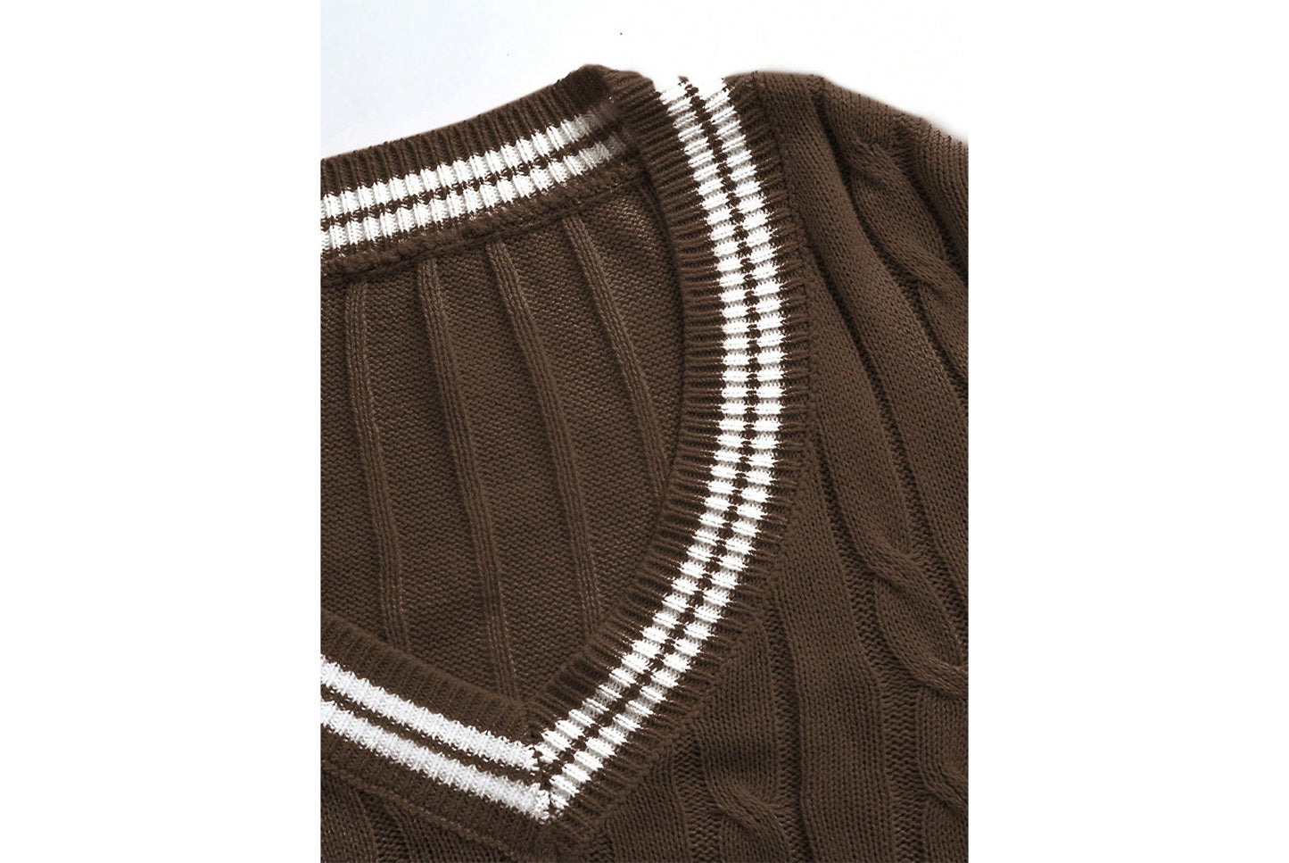 V-Neck Color-Blocked Cable Knit Sweater