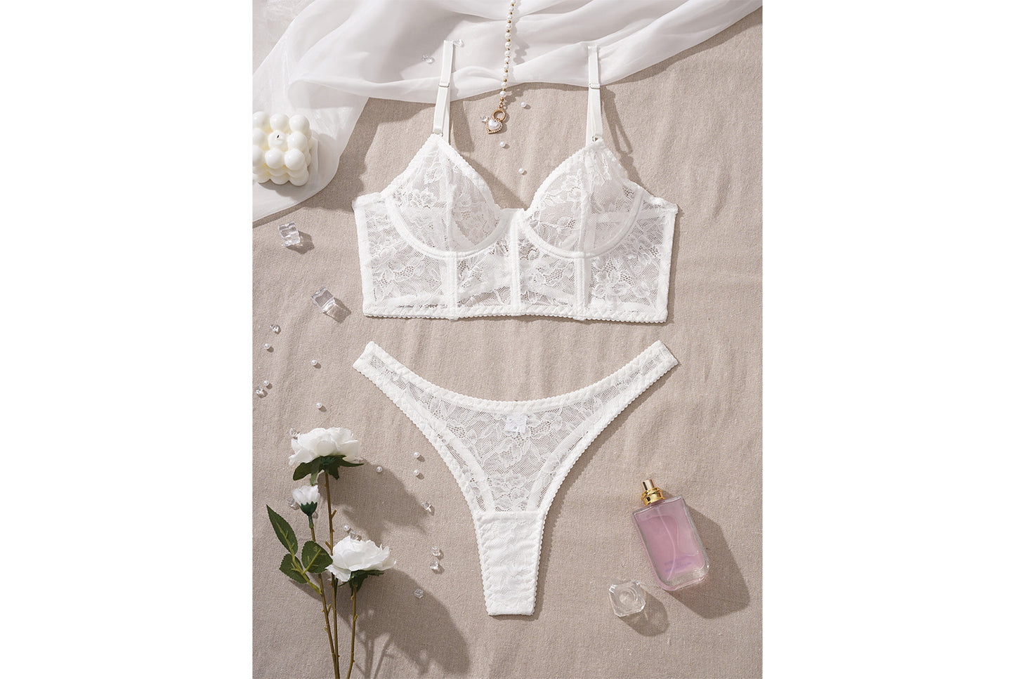 **Lace Floral Fishbone Bra Set - Sexy Sheer Two-Piece Bra**