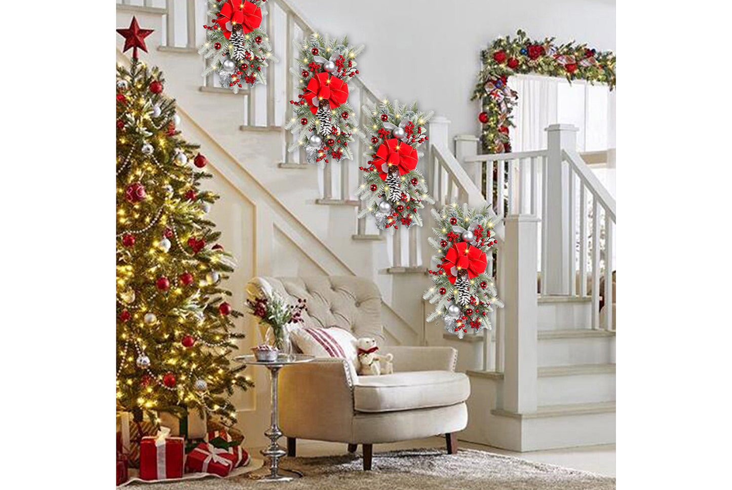 **Christmas LED Wreath - Rattan Door Curtain Decorative Hanging**