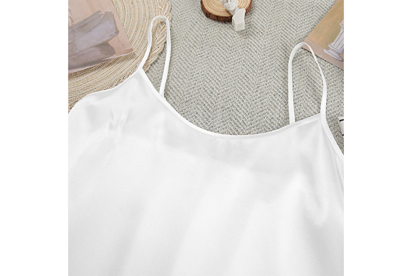 **Sexy Strappy Satin Nightdress Two-Piece Set**