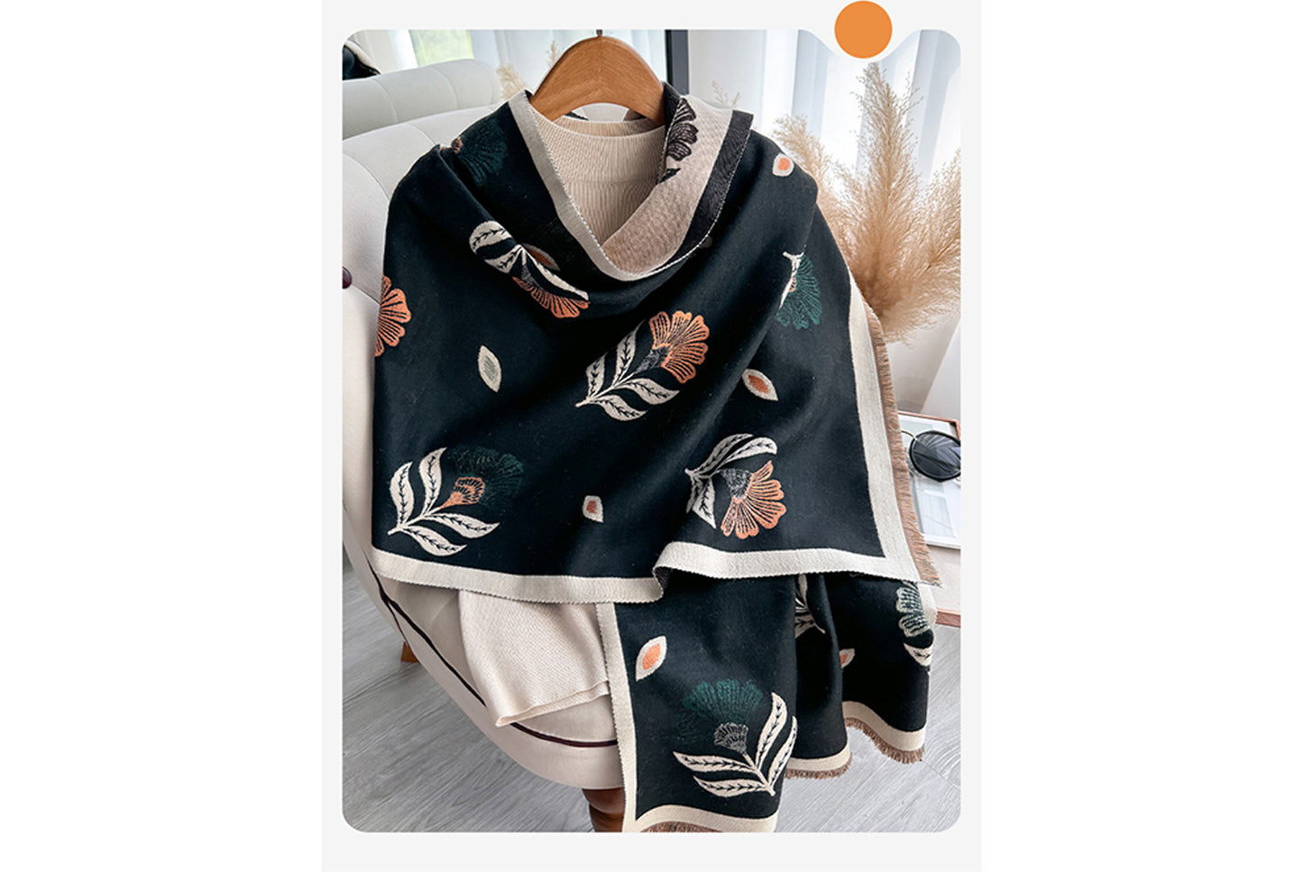 Autumn/Winter Faux Cashmere Floral Print Scarf/Shawl