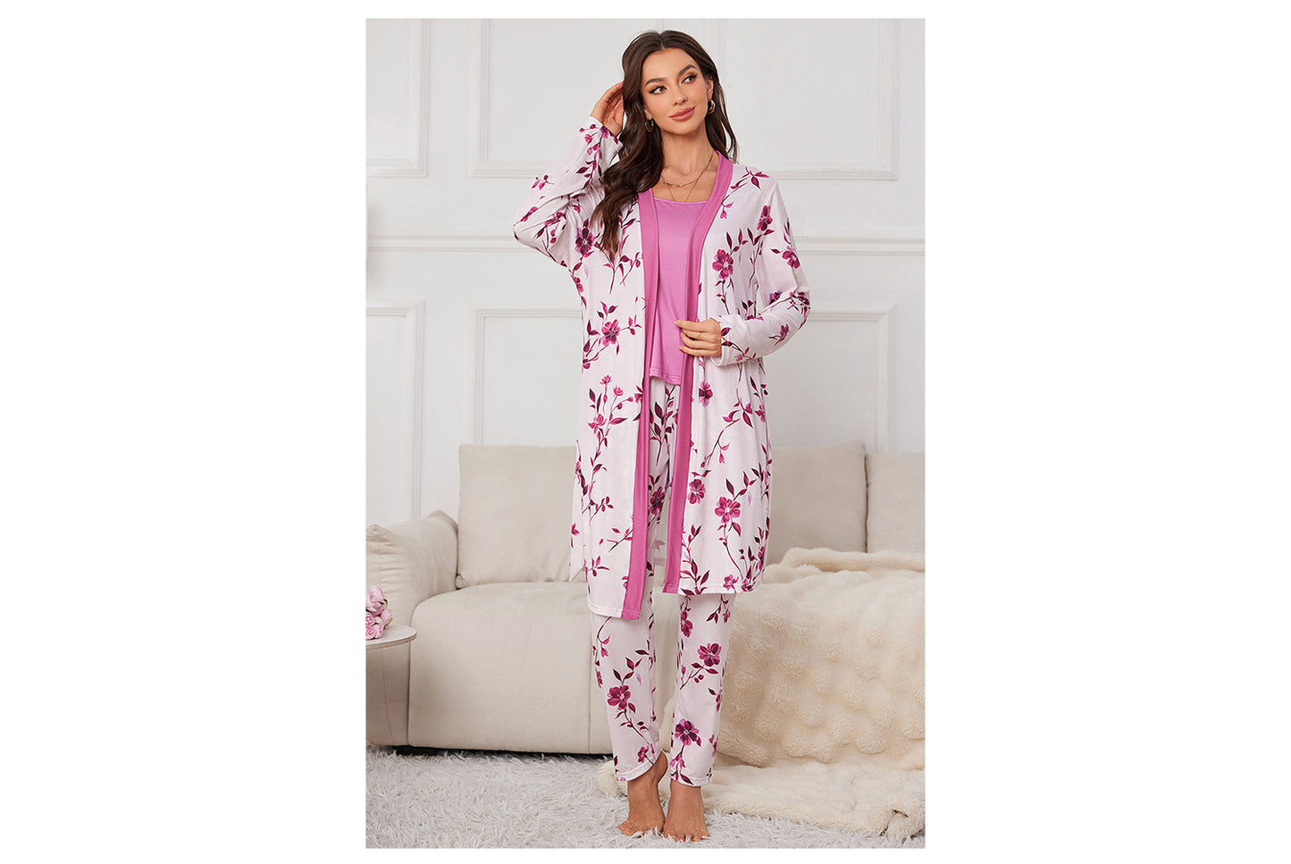 **Three-Piece Nightgown, Pants, and Suspender Nightdress Set**