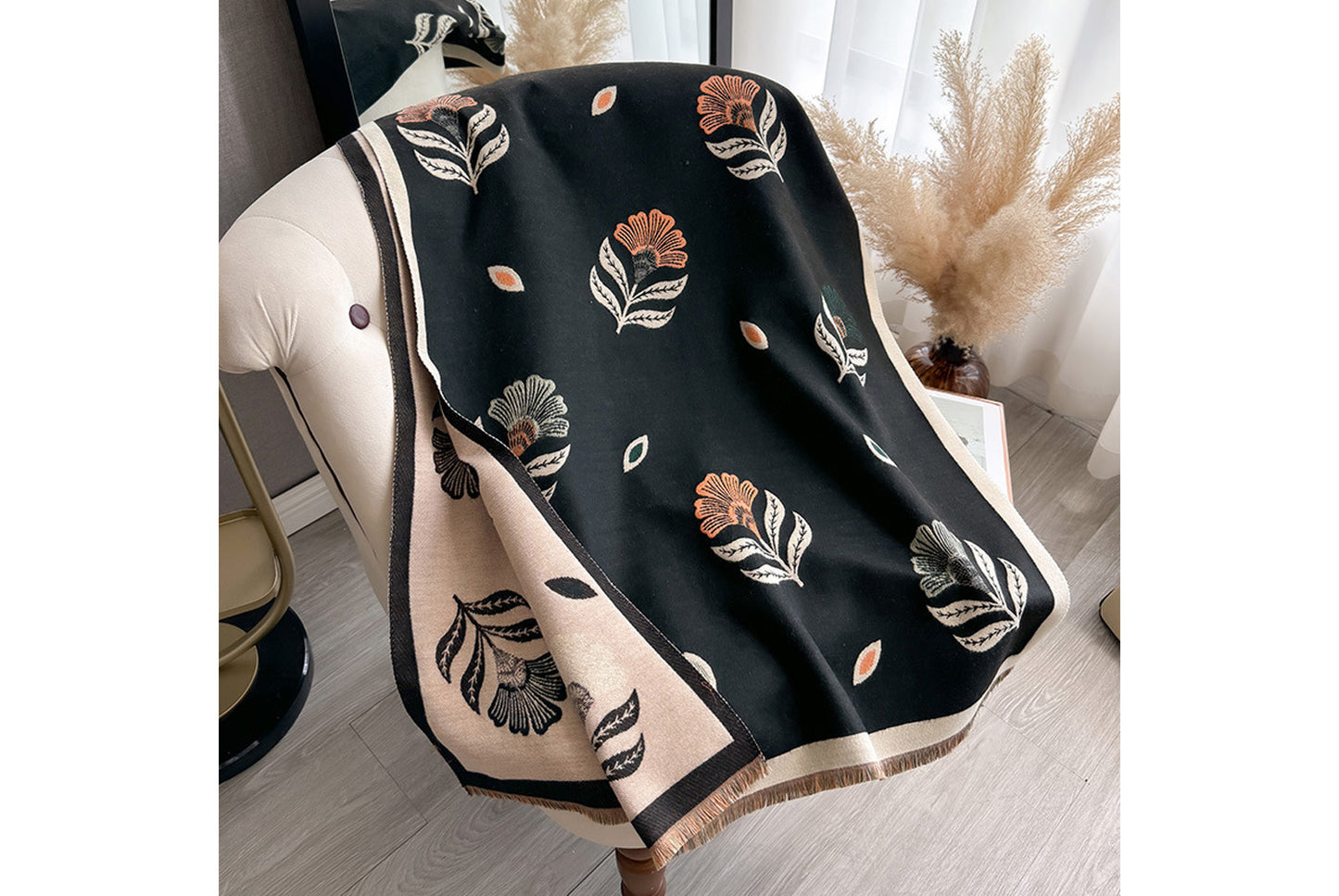 Autumn/Winter Faux Cashmere Floral Print Scarf/Shawl