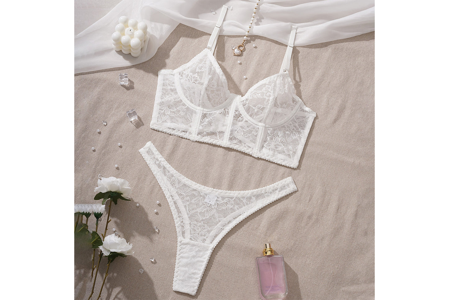 **Lace Floral Fishbone Bra Set - Sexy Sheer Two-Piece Bra**