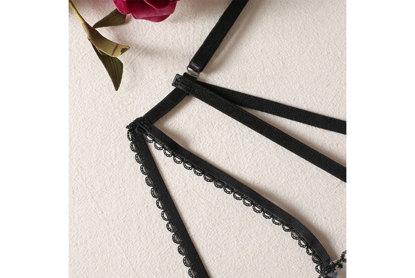 **Floral Embroidered Bandage Lingerie Set**