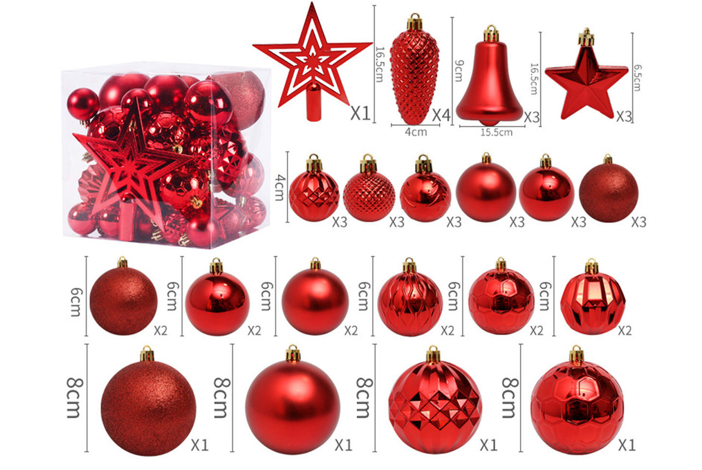 45-Piece Treetop Star Christmas Ball Set