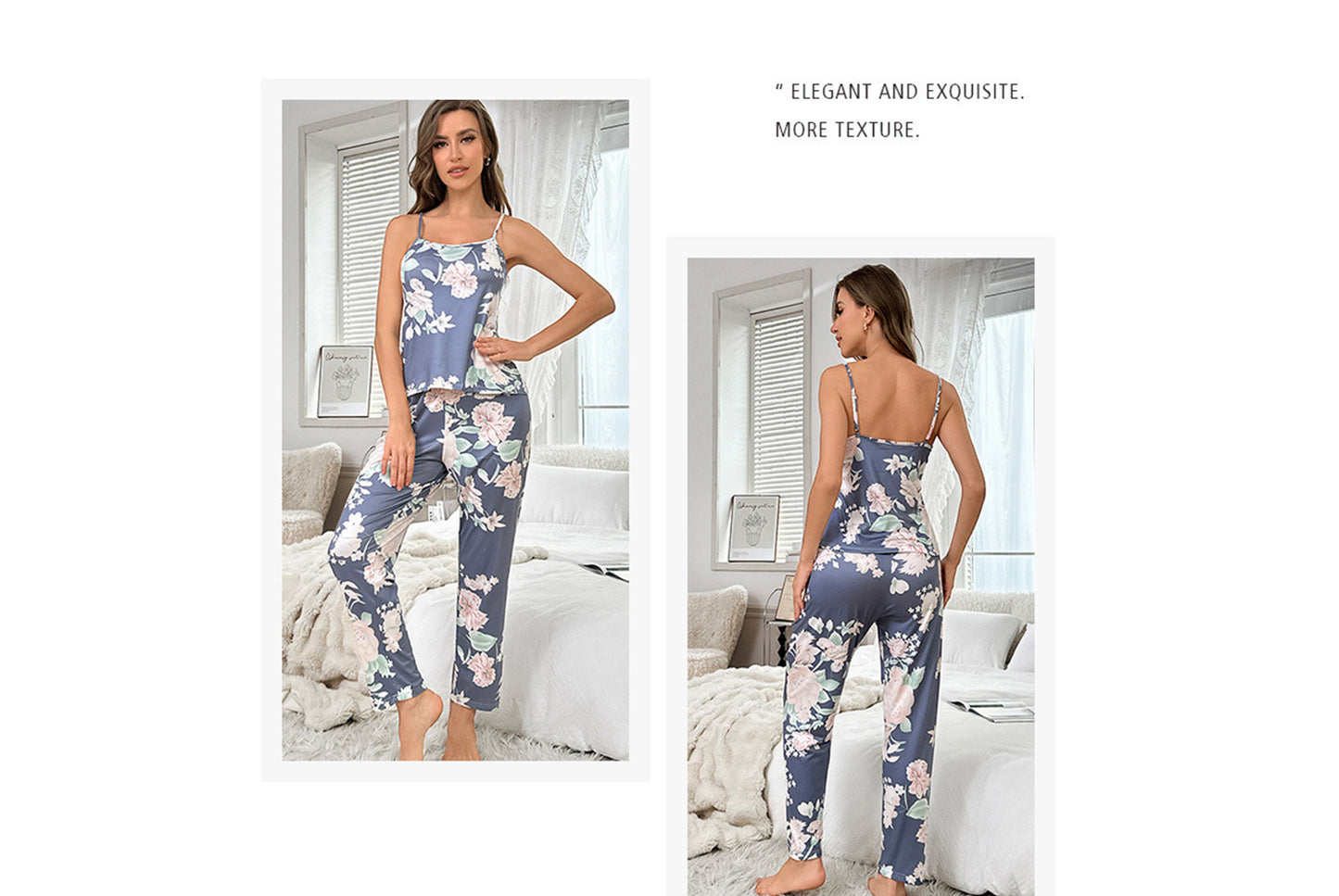 **Three-piece loungewear set with robe, suspenders, and pants**