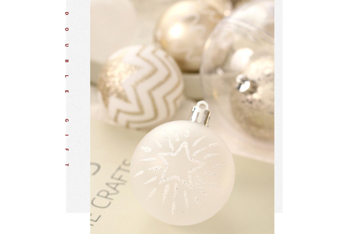 16-Piece Champagne Gold and White Christmas Ball Decoration Set