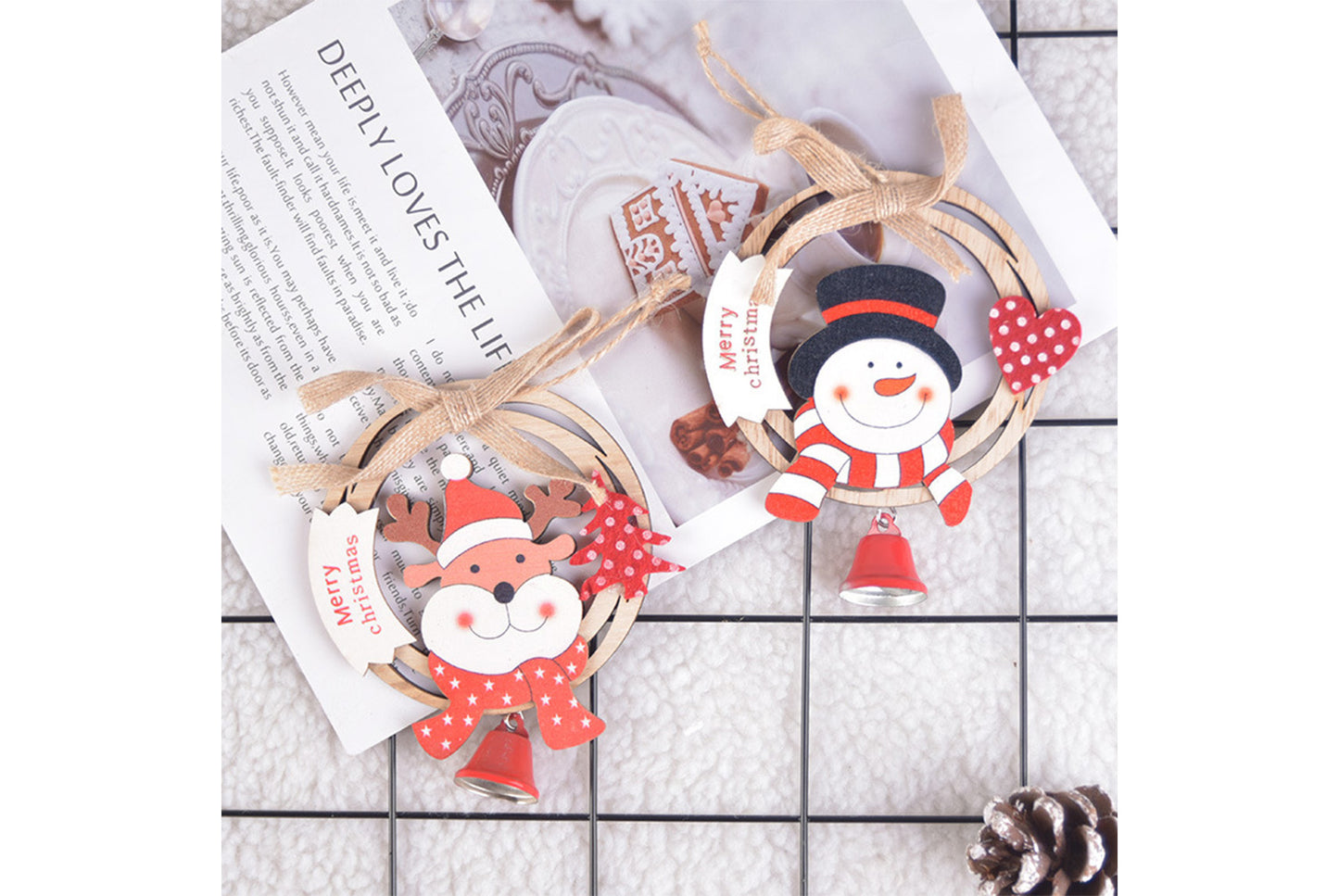 **Handmade Wooden Christmas Wreath Hanging - Classic Holiday Decoration**