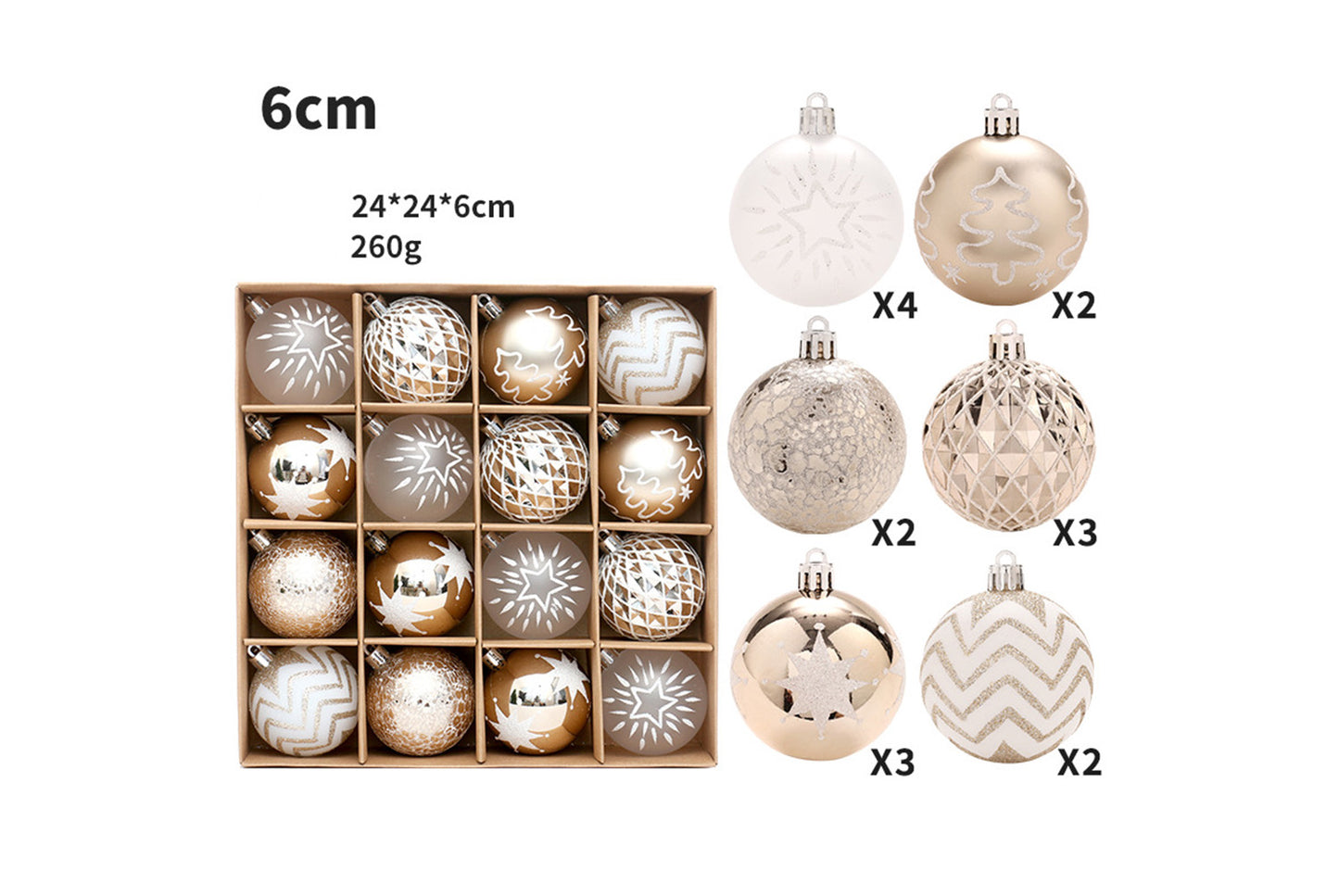 16-Piece Champagne Gold and White Christmas Ball Decoration Set