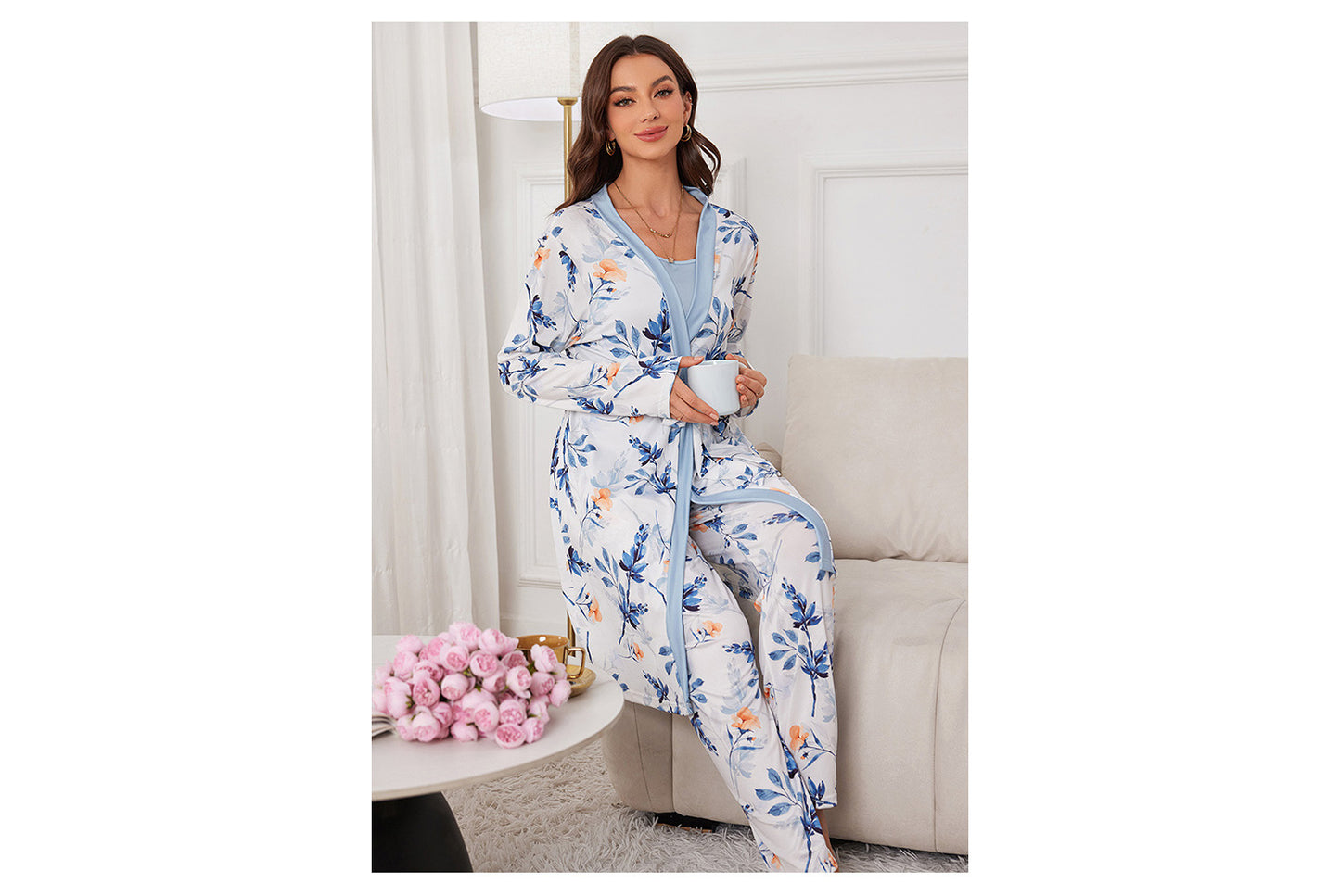 **Three-Piece Nightgown, Pants, and Suspender Nightdress Set**