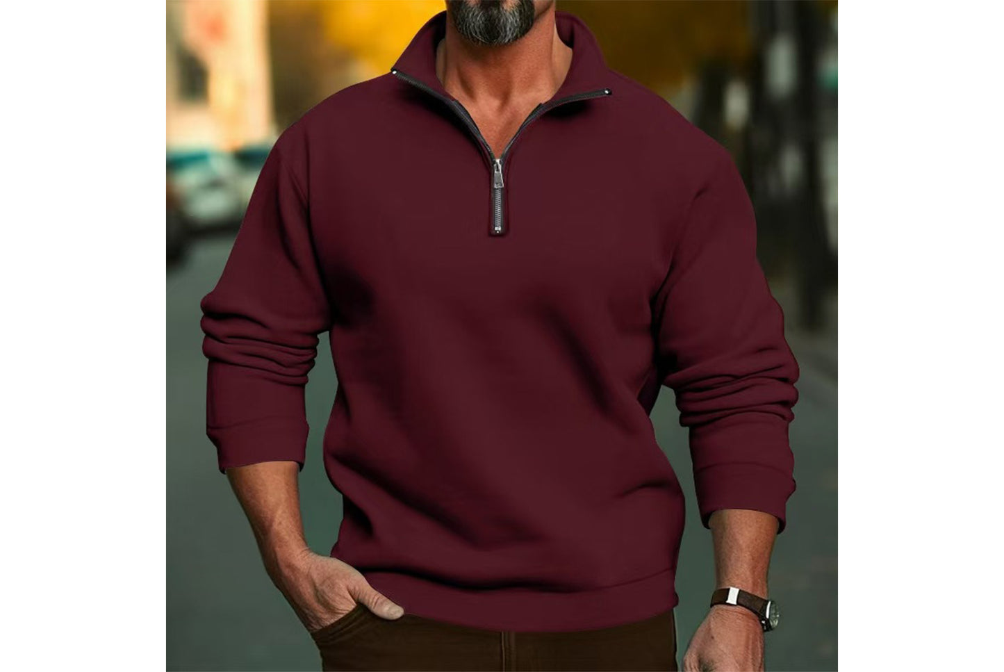 Stand Collar Half-Zip Fashion Sweatshirt Jacket