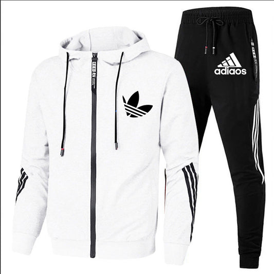 # Men's Cardigan Zipper Solid Color Sweatshirt Set