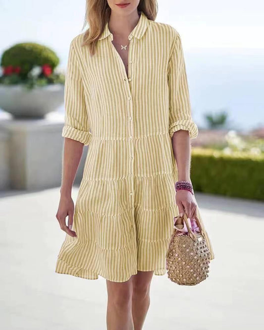 # Striped Patchwork Long-Sleeve Dress