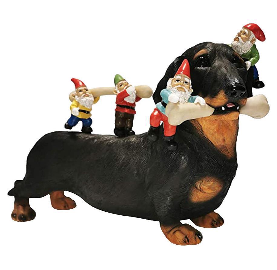 **Resin Dachshund Eating Bone Statue for Garden Decoration**