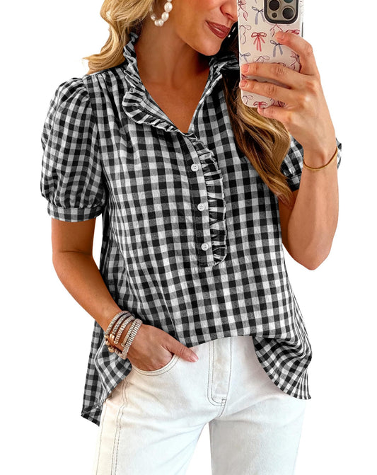 # Loose-fitting Plaid Button-down Short-sleeved Casual Shirt