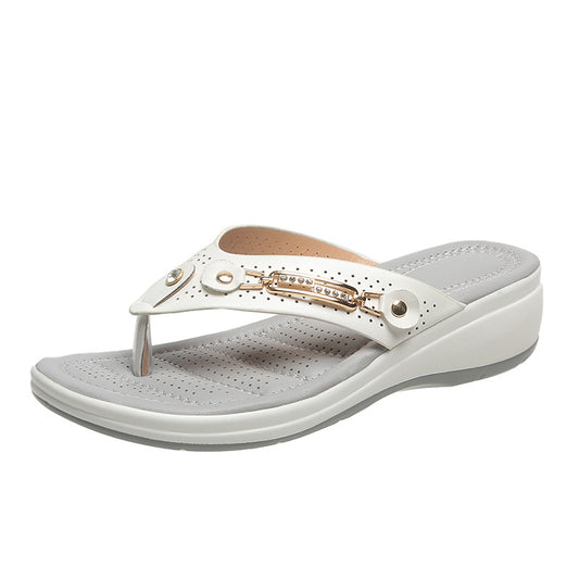 # Women's Metal Buckle Wedge Flip-Flops
