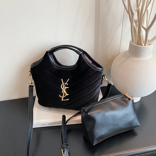 # Diamond Pattern Embroidered Wool Handbag/Shoulder Bag