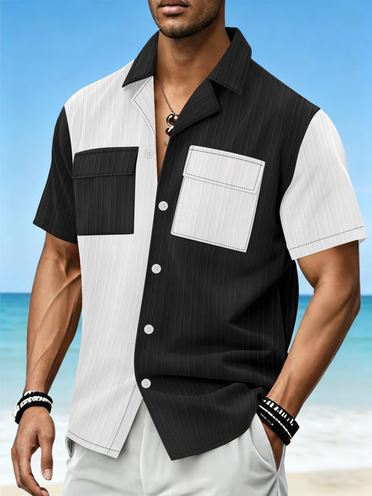 Men's Color Blocked Short Sleeve Casual Beach Shirt