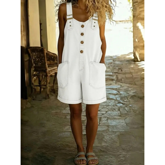 # High-Waisted Loose-Fitting Denim Overalls Shorts