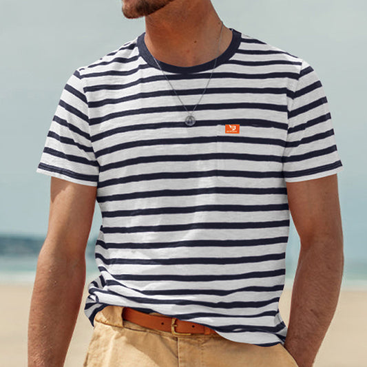 # Crew Neck Striped Pocket Casual Short-Sleeve T-Shirt