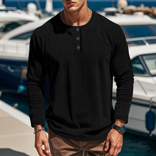 New Men's Long-Sleeve Henley Shirt