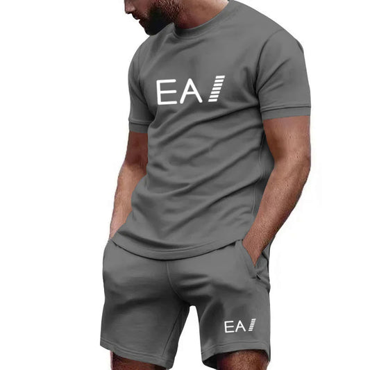 # Men's Cotton Printed Short-Sleeve T-Shirt and Shorts Set