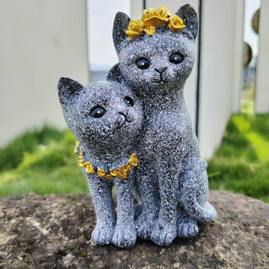Marble-Colored Couple Cat Figurine