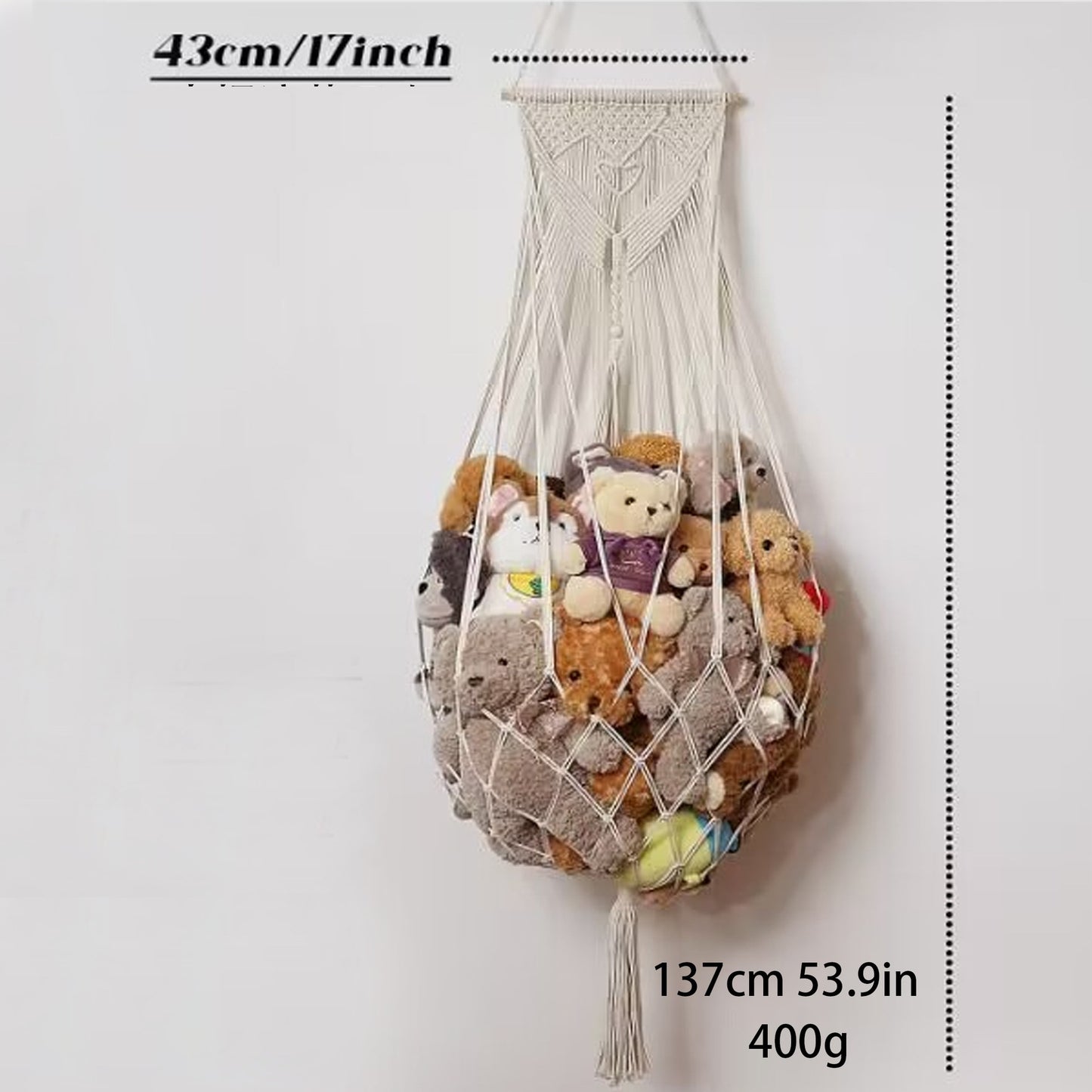 **Hanging Cotton Rope Woven Plush Toy Storage Bag**