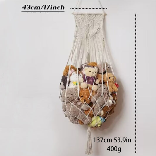**Hanging Cotton Rope Woven Plush Toy Storage Bag**