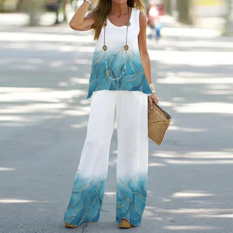 # Women's Printed Sleeveless High-Waisted Two-Piece Set