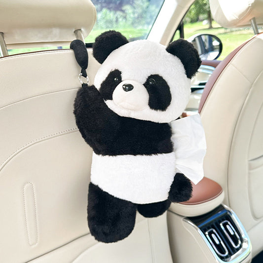 **Cartoon Panda Plush Car Tissue Box**