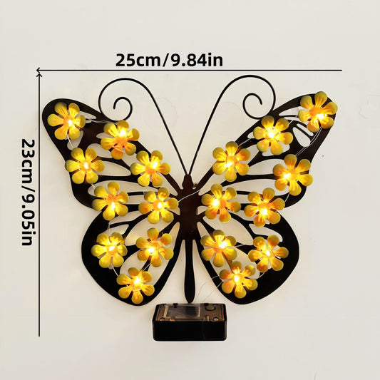 Wrought Iron Butterfly Solar-Powered Outdoor Wall-Mounted Landscape Light