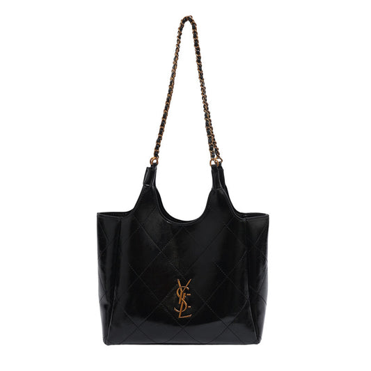 # Diamond Pattern Embroidered Large Capacity Basket Handbag
