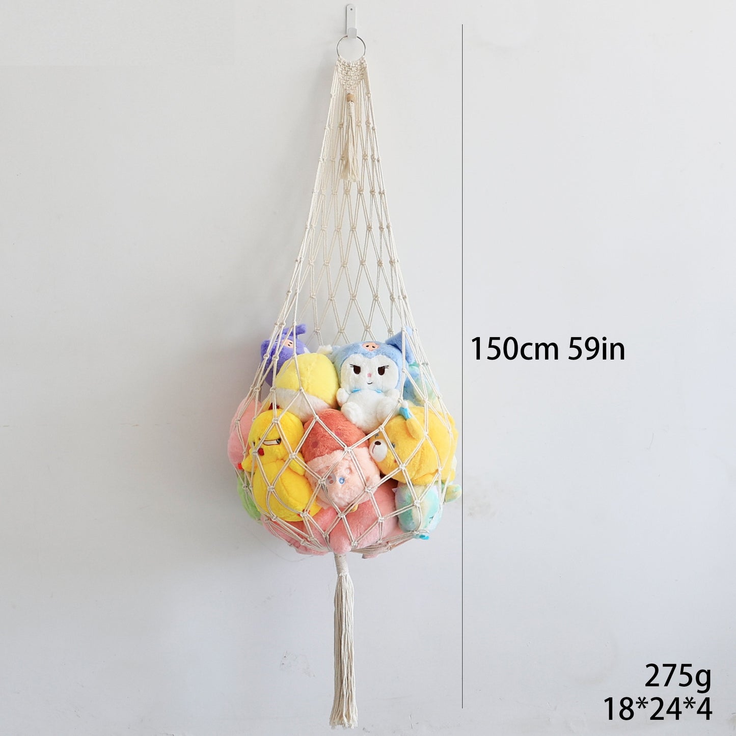 **Hanging Cotton Rope Woven Plush Toy Storage Bag**