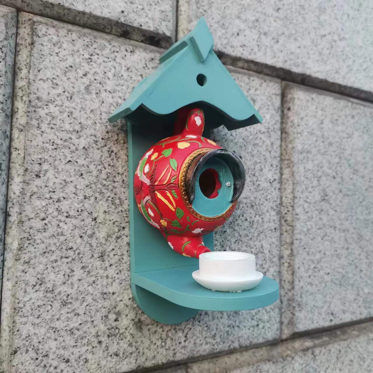 **Teacup Birdhouse and Feeder for Patio Decoration**