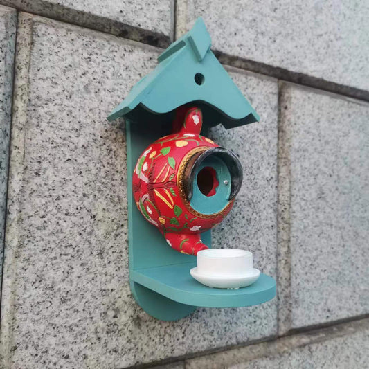 **Teacup Birdhouse and Feeder for Patio Decoration**