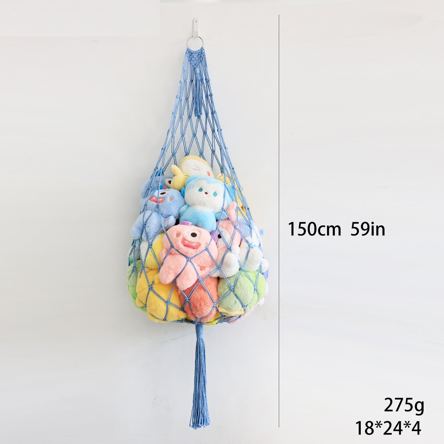 **Hanging Cotton Rope Woven Plush Toy Storage Bag**