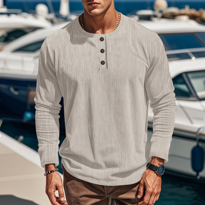 New Men's Long-Sleeve Henley Shirt