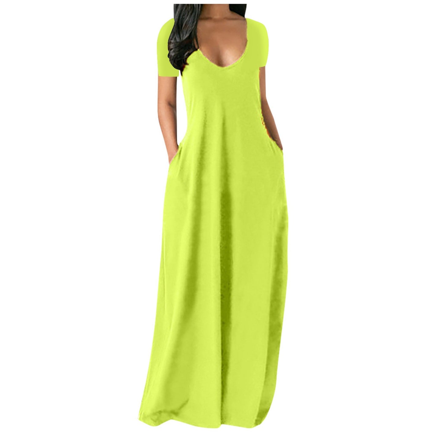 # Solid Color Deep V-Neck Short-Sleeve Plus Size Dress